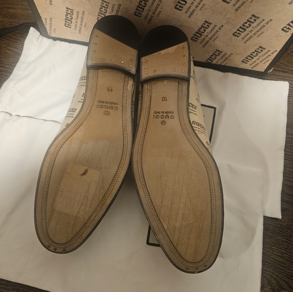 GUCCI Stamp Leather Horsebit LOAFERS Beige Gucci Size 10 - Picture 6 of 9